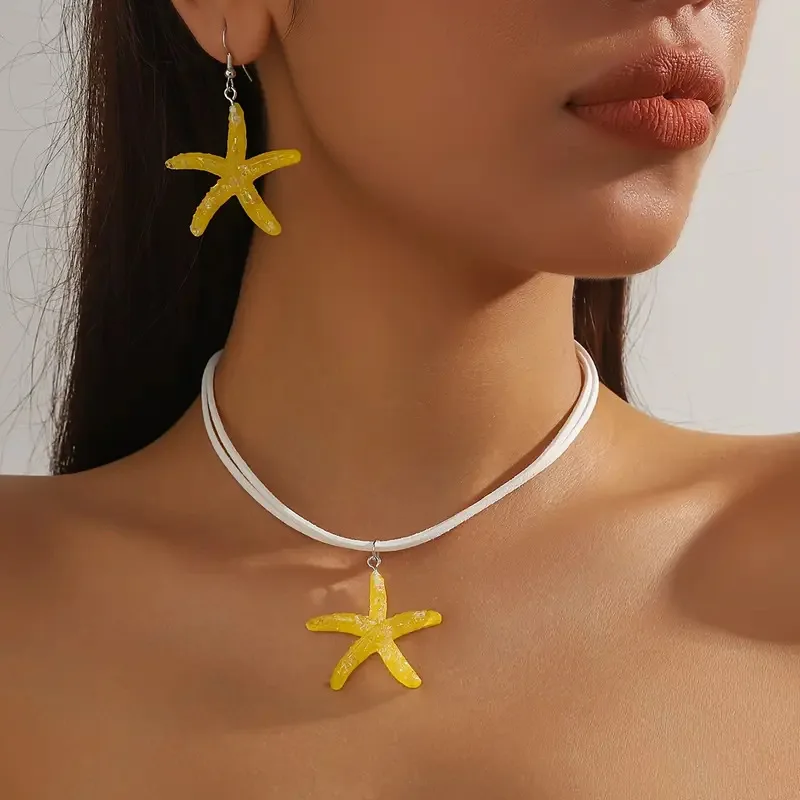 Mode Große Seestern Anhänger Halskette Schmuck-Set Für Frauen Mädchen Boho Sommer Strand Weiß Seil Kette Halsband Partei Schmuck Geschenk Mode Große Seestern Anhänger Halskette Schmuck-Set Für Frauen Mädchen Boho Sommer Strand Weiß Seil Kette Halsband Partei Schmuck Geschenk - Image 7
