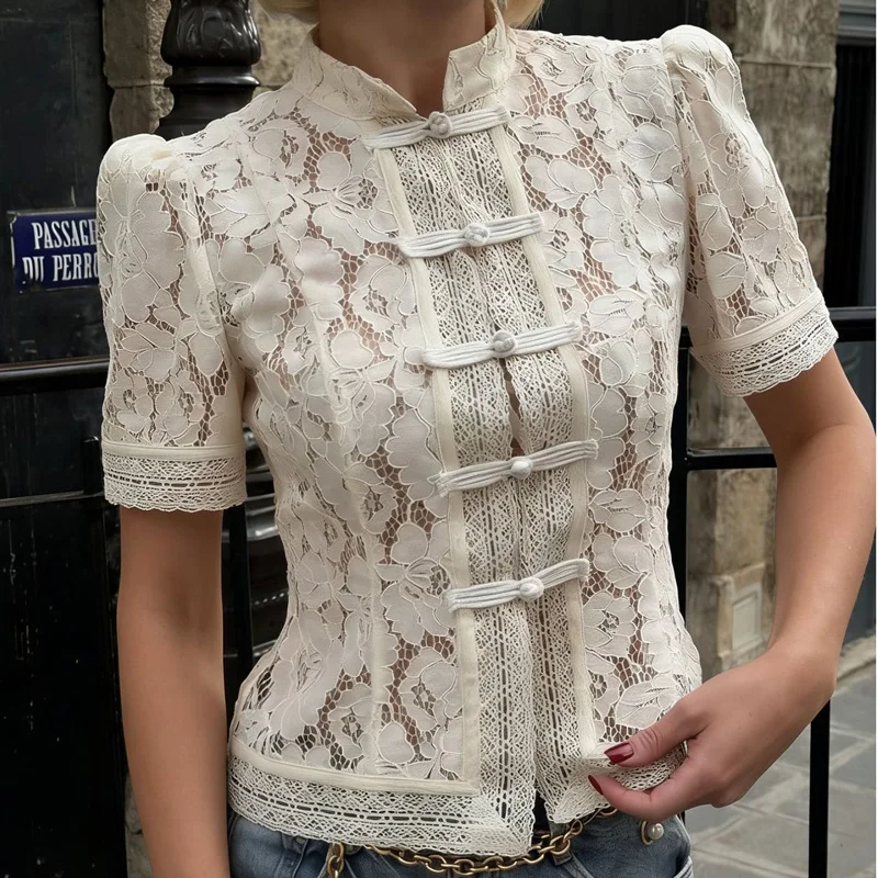 Tossy Sommer Spitze Gedruckt Shirts Tops Weibliche Aushöhlen Mode Pendeln Vintage Durchsichtige Bluse Frauen Spitze Shrug Shirts Neue Tossy Sommer Spitze Gedruckt Shirts Tops Weibliche Aushöhlen Mode Pendeln Vintage Durchsichtige Bluse Frauen Spitze Shrug Shirts Neue - Image 8