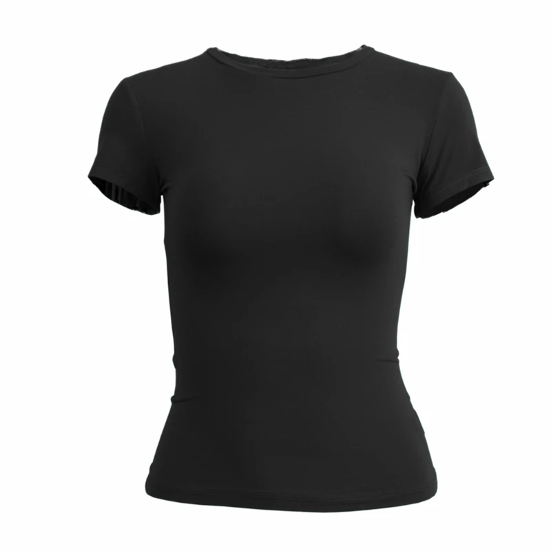 Frau Kleidung Kurzarm T-Shirt Slim Fit Tops Weibliche Oansatz Gestrickte Mantel T-Shirt Straße Tragen Sex Sportliche 2024 Y2K New2410 Frau Kleidung Kurzarm T-Shirt Slim Fit Tops Weibliche Oansatz Gestrickte Mantel T-Shirt Straße Tragen Sex Sportliche 2024 Y2K New2410 - Image 7