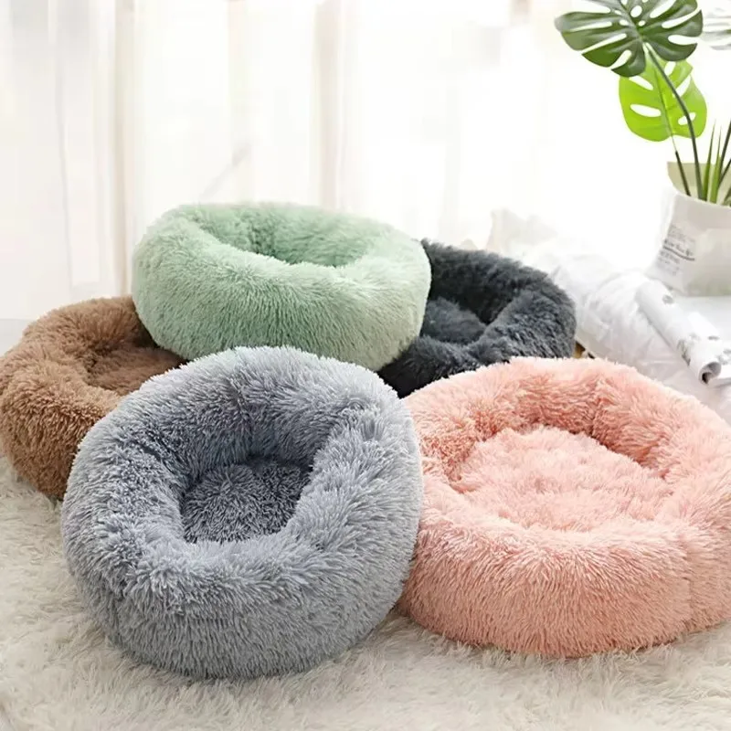 1Pc Comfortable Striped Plush Pet Bed, Suitable For Cats And Dogs,Warm,Deep Sleep Round Nest,Filling,Gray,Soft,Indoor 1Pc Comfortable Striped Plush Pet Bed, Suitable For Cats And Dogs,Warm,Deep Sleep Round Nest,Filling,Gray,Soft,Indoor - Image 4