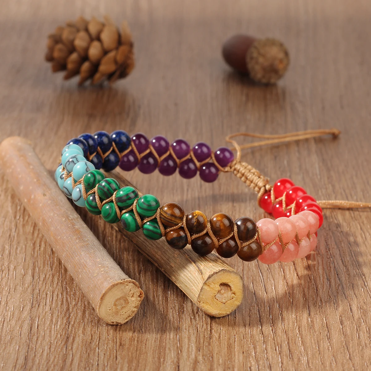Fußkettchen Für Damen, Doppellagig Geflochten, Strand-Accessoires, 7 Chakras, Boho-Türkis-Schmuck, Schwarz, Grün, Rot, Sommer-Accessoires Fußkettchen Für Damen, Doppellagig Geflochten, Strand-Accessoires, 7 Chakras, Boho-Türkis-Schmuck, Schwarz, Grün, Rot, Sommer-Accessoires - Image 3
