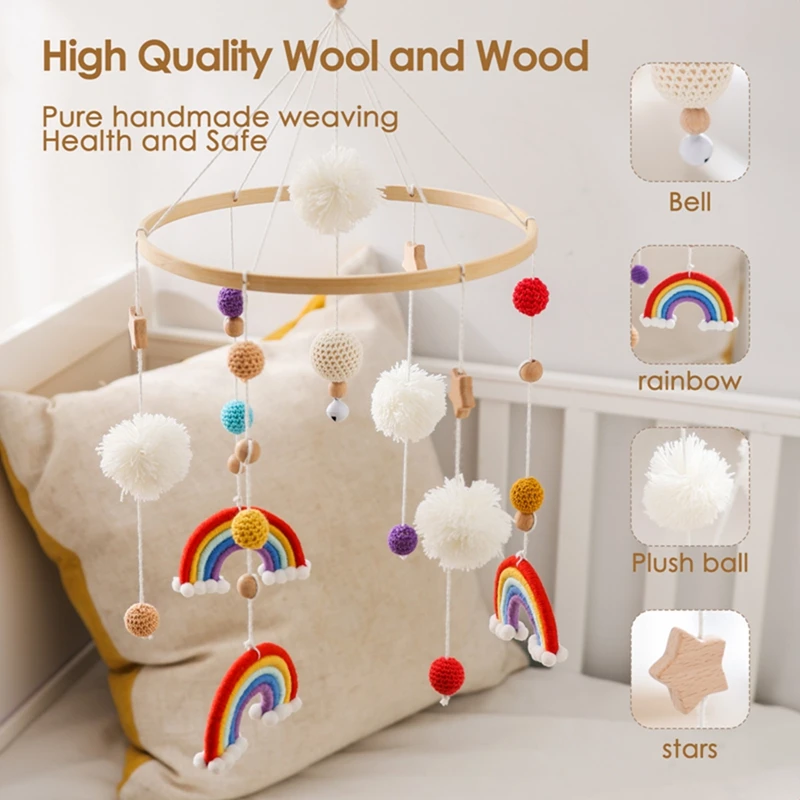Baby Rassel Babybett Bewegliches Spielzeug Baumwolle Häkeln Regenbogen Krippe Glocke Rotierende Musikalische Rassel Projektion Holz Spielzeug Für Babybett Baby Rassel Babybett Bewegliches Spielzeug Baumwolle Häkeln Regenbogen Krippe Glocke Rotierende Musikalische Rassel Projektion Holz Spielzeug Für Babybett - Image 5