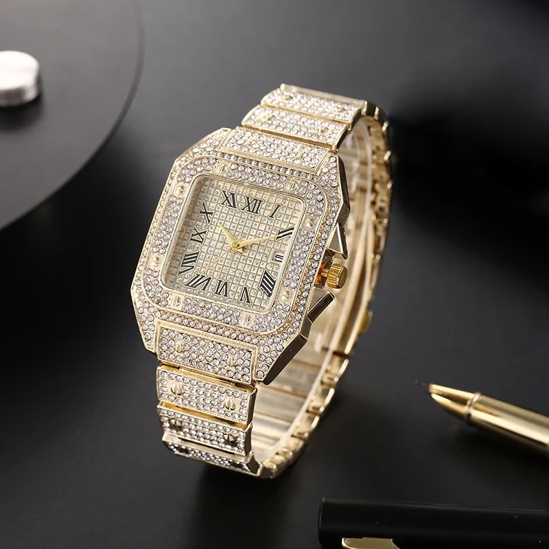 Klassische Luxus Business Herren Stahlband Platz Römische Skala Strass Quarzuhr Freizeit Männliche Armbanduhr Relogio Masculino Klassische Luxus Business Herren Stahlband Platz Römische Skala Strass Quarzuhr Freizeit Männliche Armbanduhr Relogio Masculino - Image 3