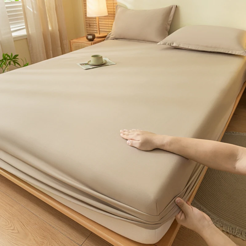 1Pc Skin-Friendly Bed Cover With Elastic Solid Color Brushed Bed Sheet Single/Queen/King Fitted Bedsheet (Without Pillowcase) 1Pc Skin-Friendly Bed Cover With Elastic Solid Color Brushed Bed Sheet Single/Queen/King Fitted Bedsheet (Without Pillowcase) - Image 11
