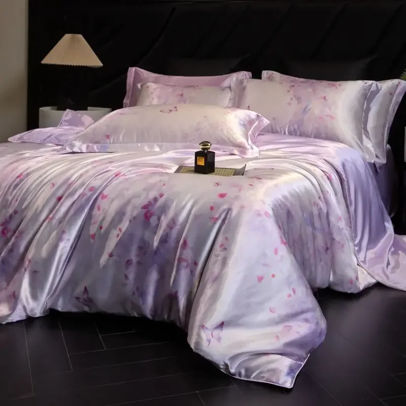 100% Natural Mulberry Silk Fitted Sheet Bedding Sets 3D Printed Satin Cooling Quilt Cover Set For Summer Single Double Bed Kit 100% Natural Mulberry Silk Fitted Sheet Bedding Sets 3D Printed Satin Cooling Quilt Cover Set For Summer Single Double Bed Kit - Image 18