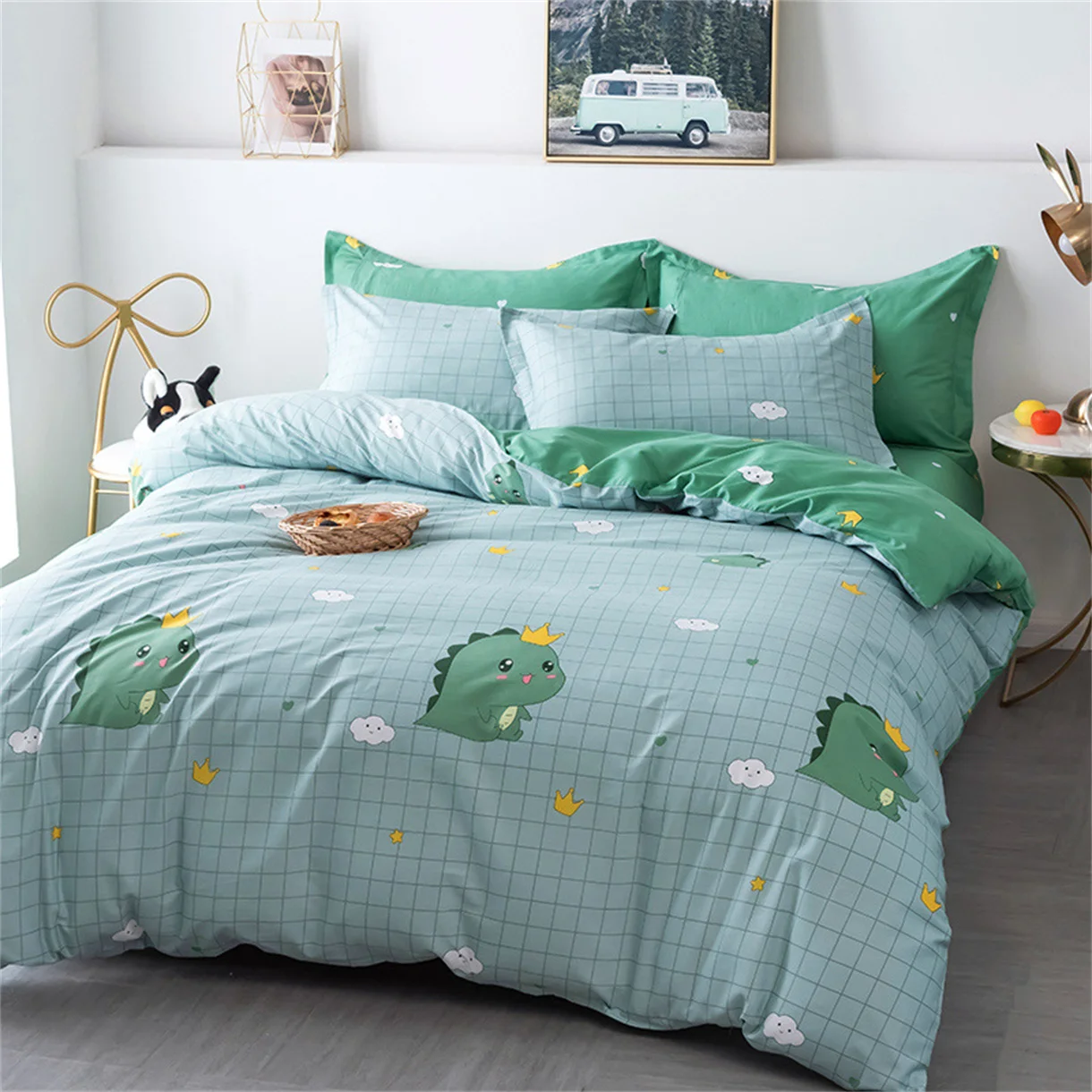 Cute Cartoon Dinosaur Single Duvet Cover Set For Kids, Bedding Set With Zipper, Microfiber Duvet Cover Set And Pillowcases 75*50 Cute Cartoon Dinosaur Single Duvet Cover Set For Kids, Bedding Set With Zipper, Microfiber Duvet Cover Set And Pillowcases 75*50 - Image 6
