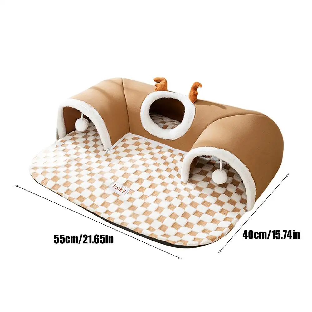 Cat Bed And Play Tunnel Warm House Tent With Plush Mat Indoor Hideaway Corner Shelter Foldable Pet Furniture For Kittens Cats Cat Bed And Play Tunnel Warm House Tent With Plush Mat Indoor Hideaway Corner Shelter Foldable Pet Furniture For Kittens Cats - Image 7