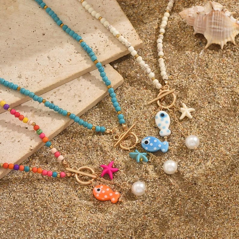 Bohemian Seestern Anhänger Halskette Mit Ot Schnalle Frauen Handgemachte Reis Perlen Keramik Fisch Halsband Halskette Strand Schmuck Geschenke Bohemian Seestern Anhänger Halskette Mit Ot Schnalle Frauen Handgemachte Reis Perlen Keramik Fisch Halsband Halskette Strand Schmuck Geschenke - Image 4