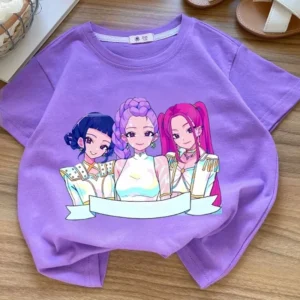 Summre Girl KPOP Demon Hunters Kleidung Rumi Mira Zoey Kurzarm-T-Shirt für Kinder, Sommer, lässige Oberteile, Cartoon-T-Shirt aus Baumwolle für Kleinkinder