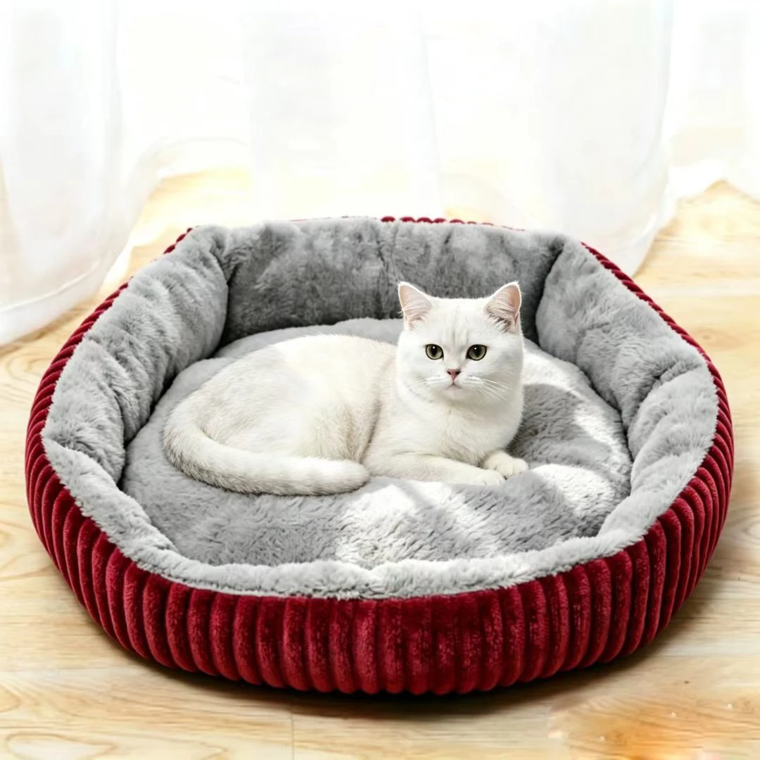 Rundes Cord-Katzenbett, Weiches Und Warmes Haustierbett Rundes Cord-Katzenbett, Weiches Und Warmes Haustierbett - Image 3