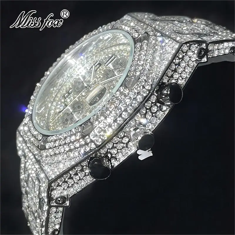 Modemarke Missfox Luxus Uhren Männer Automatische Datum Wasserdichte Quarzuhr Hip Hop Eis Diamant Schmuck Armbanduhr Mann Modemarke Missfox Luxus Uhren Männer Automatische Datum Wasserdichte Quarzuhr Hip Hop Eis Diamant Schmuck Armbanduhr Mann - Image 5
