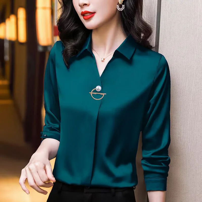 Elegante Frauen Chiffon Bluse 2025, Neue Temperament Turndown Kragen Büro Dame Hemd Streetwear Casual Einfarbig Tops Kleidung Elegante Frauen Chiffon Bluse 2025, Neue Temperament Turndown Kragen Büro Dame Hemd Streetwear Casual Einfarbig Tops Kleidung - Image 3
