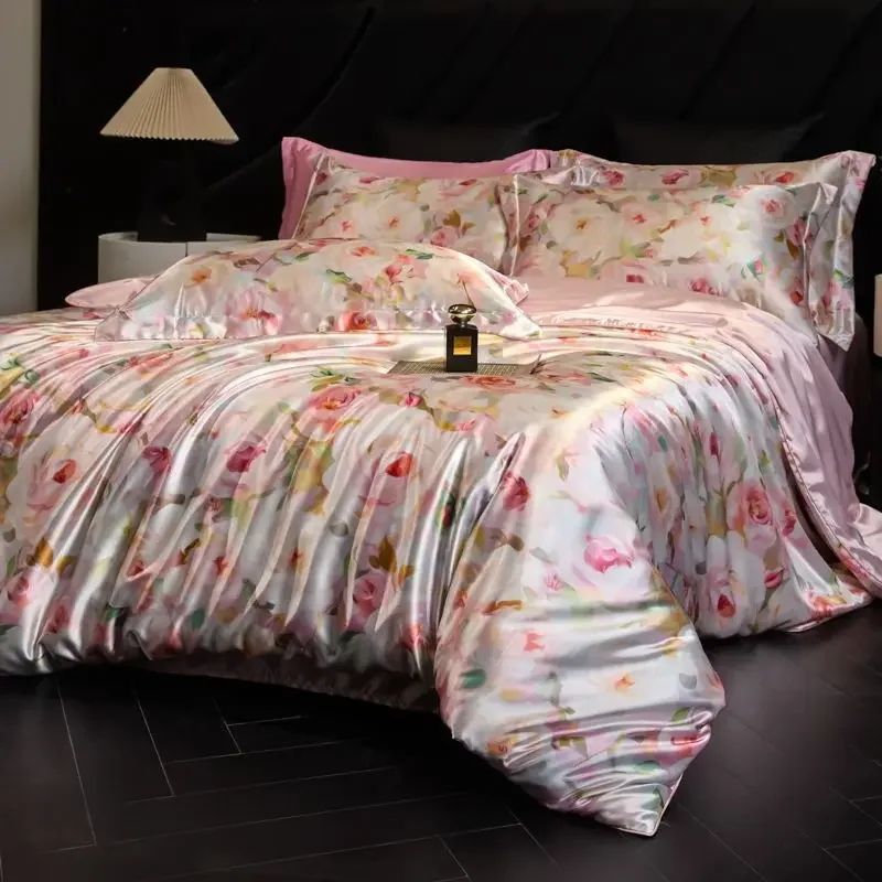 100% Natural Mulberry Silk Fitted Sheet Bedding Sets 3D Printed Satin Cooling Quilt Cover Set For Summer Single Double Bed Kit 100% Natural Mulberry Silk Fitted Sheet Bedding Sets 3D Printed Satin Cooling Quilt Cover Set For Summer Single Double Bed Kit - Image 16