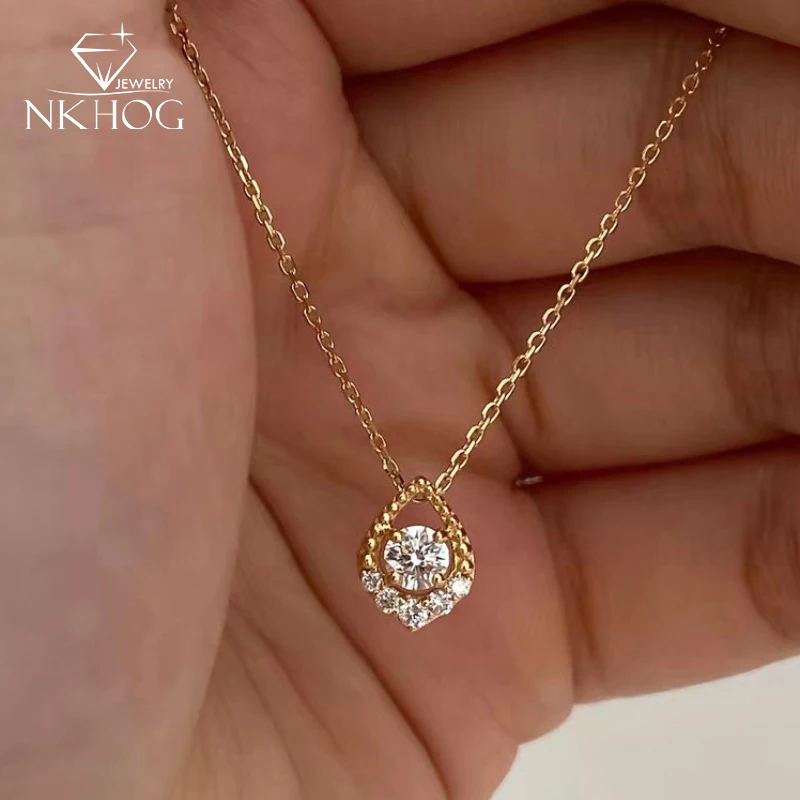 Nkhog 0,5 Ct Echter Moissanit S925 Silber Anhänger Halskette Für Frauen Funkelnde Labor-Diamant-Halskette 18 Karat Vergoldet Edler Schmuck Geschenk Nkhog 0,5 Ct Echter Moissanit S925 Silber Anhänger Halskette Für Frauen Funkelnde Labor-Diamant-Halskette 18 Karat Vergoldet Edler Schmuck Geschenk