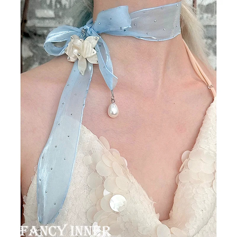 2025 Neue Band Halsband Polka Point Strass Blume Anhänger Perle Y2K Süße Lange Hals Mithelfer Für Frauen Mädchen Schmuck 2025 Neue Band Halsband Polka Point Strass Blume Anhänger Perle Y2K Süße Lange Hals Mithelfer Für Frauen Mädchen Schmuck - Image 2