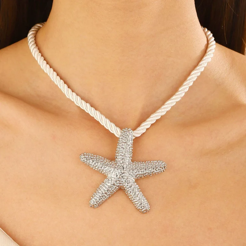 Strand-Stil, Übertriebener Seestern-Anhänger, Klobige Seil-Halskette Für Frauen, Sommer-Schlüsselbeinkette, Halsketten, Berufungsschmuck Strand-Stil, Übertriebener Seestern-Anhänger, Klobige Seil-Halskette Für Frauen, Sommer-Schlüsselbeinkette, Halsketten, Berufungsschmuck - Image 8