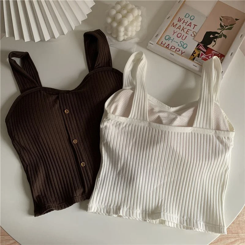 Frauen Y2K Cropped Tops Mit Bh Pads Sommer Korsett Koreanische Hosenträger Weste Sexy Leibchen Schlank Feste Beiläufige Gefälschte Schnalle Tops Frauen Y2K Cropped Tops Mit Bh Pads Sommer Korsett Koreanische Hosenträger Weste Sexy Leibchen Schlank Feste Beiläufige Gefälschte Schnalle Tops - Image 3