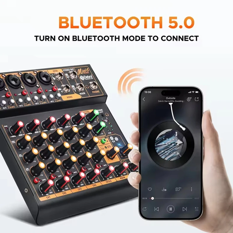 Mini 6-Kanal-Audiomischer Dj-Mixer Mit Bluetooth 5.0, Otg, Reverb &Amp; 48 V Phantomspeisung Für Pc-Aufnahmen Und Live-Mixing Mini 6-Kanal-Audiomischer Dj-Mixer Mit Bluetooth 5.0, Otg, Reverb &Amp; 48 V Phantomspeisung Für Pc-Aufnahmen Und Live-Mixing - Image 6