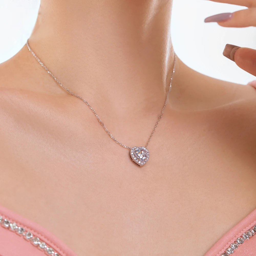Echte S925 Silber Herz Halskette Frauen 10Mm Herz Diamant Anhänger Halskette Weiblichen Luxus Schmuck Glänzend 5A Zirkon Mädchen Geschenk Dame Echte S925 Silber Herz Halskette Frauen 10Mm Herz Diamant Anhänger Halskette Weiblichen Luxus Schmuck Glänzend 5A Zirkon Mädchen Geschenk Dame - Image 5