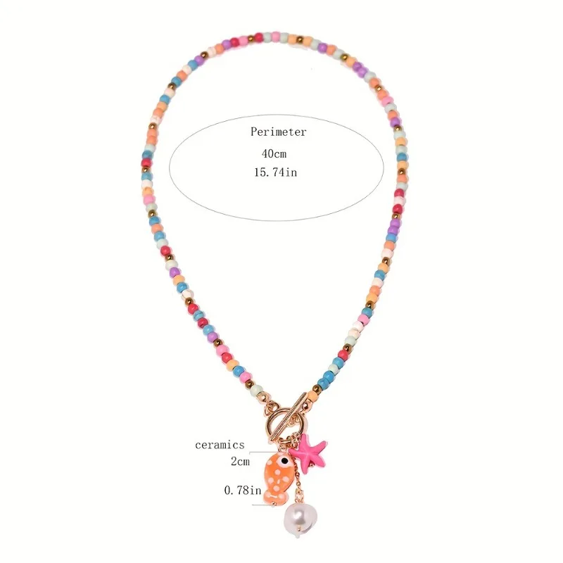 Bohemian Seestern Anhänger Halskette Mit Ot Schnalle Frauen Handgemachte Reis Perlen Keramik Fisch Halsband Halskette Strand Schmuck Geschenke Bohemian Seestern Anhänger Halskette Mit Ot Schnalle Frauen Handgemachte Reis Perlen Keramik Fisch Halsband Halskette Strand Schmuck Geschenke - Image 6