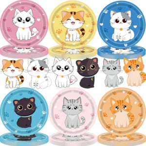 Cartoon Cat Disposable Party Plates Cute Kitten Birthday Themed Dishes Birthday Party Decoration Party Supplies Baby Shower