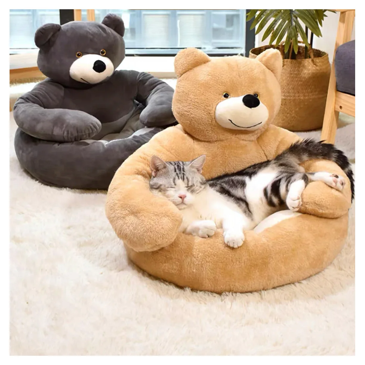 Niedliches Bären-Sofa, Halbgeschlossenes Bären-Haustier-Hundebett, Ultraweiches Katzenbett, Abnehmbares Plüsch-Welpenbett, Winter-Warme Schlafbettmatte Niedliches Bären-Sofa, Halbgeschlossenes Bären-Haustier-Hundebett, Ultraweiches Katzenbett, Abnehmbares Plüsch-Welpenbett, Winter-Warme Schlafbettmatte - Image 2