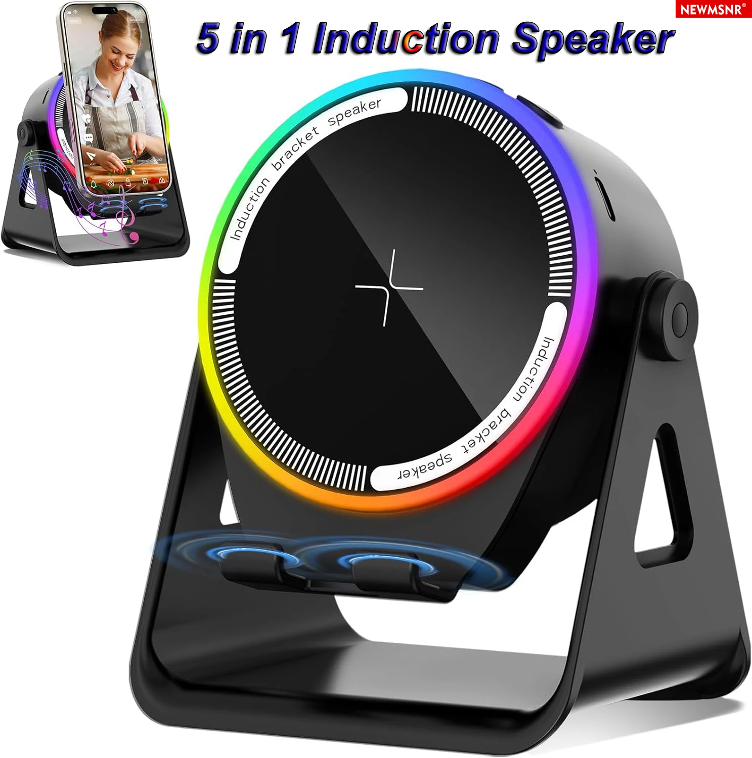 5-In-1 Rgb Bluetooth-Lautsprecher Mit Handyhalterung – Leistungsstarker Hifi-Sound, Subwoofer Und Magnetische Tablet-Halterung Bluetooth Lautsprecher