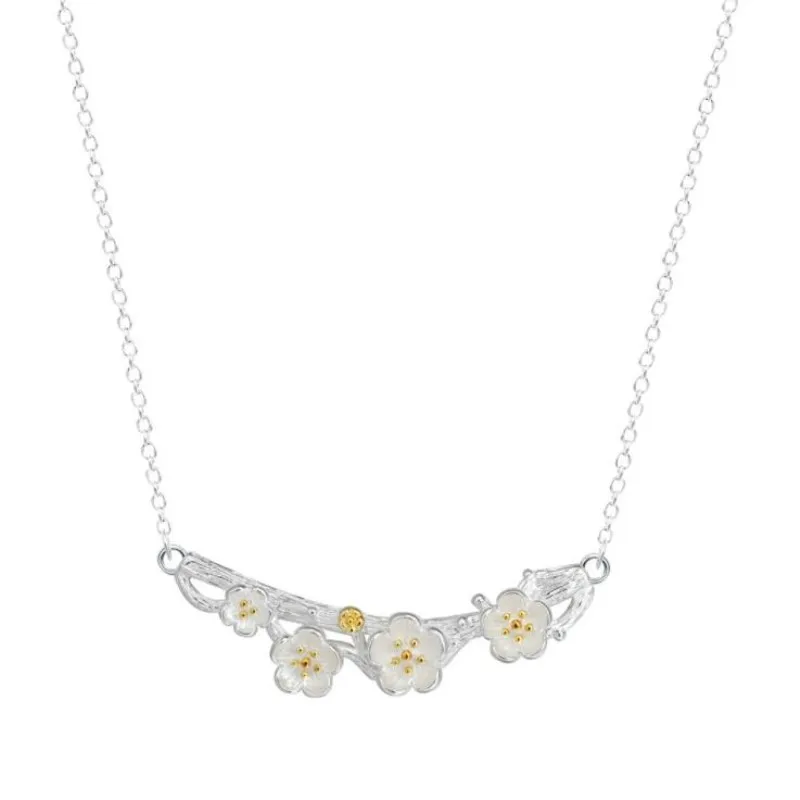Silberhalsketten, Anhänger Und Halsketten Mit Pflaumenblütenmotiv, Schmuck, Colar De Plata Silberhalsketten, Anhänger Und Halsketten Mit Pflaumenblütenmotiv, Schmuck, Colar De Plata - Image 5