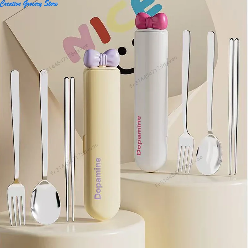 2/3-Teiliges Tragbares Besteckset, Langlebige Gabel, Löffel Und Stäbchen Aus Edelstahl, Bogenförmiges Design Für Picknicks Und Geburtstagsgeschenke 2/3-Teiliges Tragbares Besteckset, Langlebige Gabel, Löffel Und Stäbchen Aus Edelstahl, Bogenförmiges Design Für Picknicks Und Geburtstagsgeschenke - Image 2