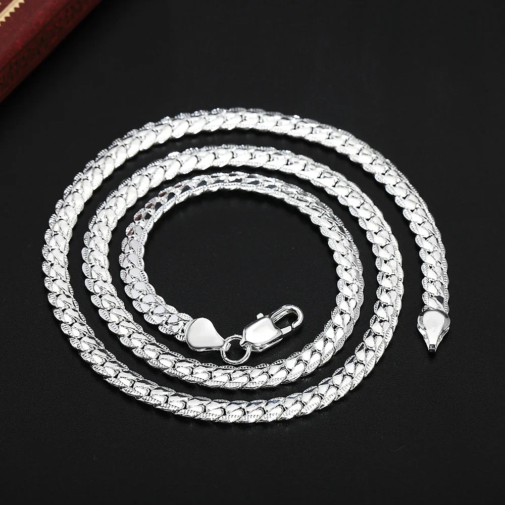 Heiße 925 Sterling Silber 6Mm Seitenkette 16/18/20/22/24 Zoll Halskette Für Frauen Mann Mode Hochzeit Verlobung Schmuck Geschenke Heiße 925 Sterling Silber 6Mm Seitenkette 16/18/20/22/24 Zoll Halskette Für Frauen Mann Mode Hochzeit Verlobung Schmuck Geschenke - Image 2