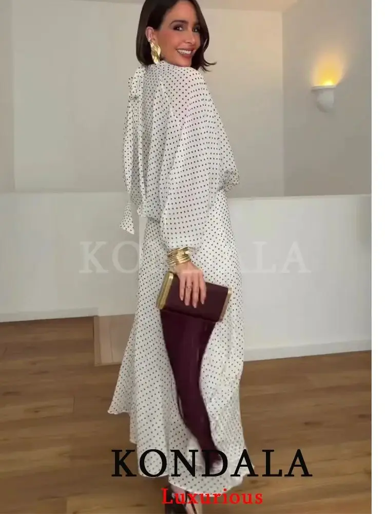 Kondala Vintage Polka Dot Damen-Sets Chiffon Schleifenbluse Lose Lange Röcke Mode 2026 Frühling Sommer Urlaubsanzüge Kondala Vintage Polka Dot Damen-Sets Chiffon Schleifenbluse Lose Lange Röcke Mode 2026 Frühling Sommer Urlaubsanzüge - Image 3
