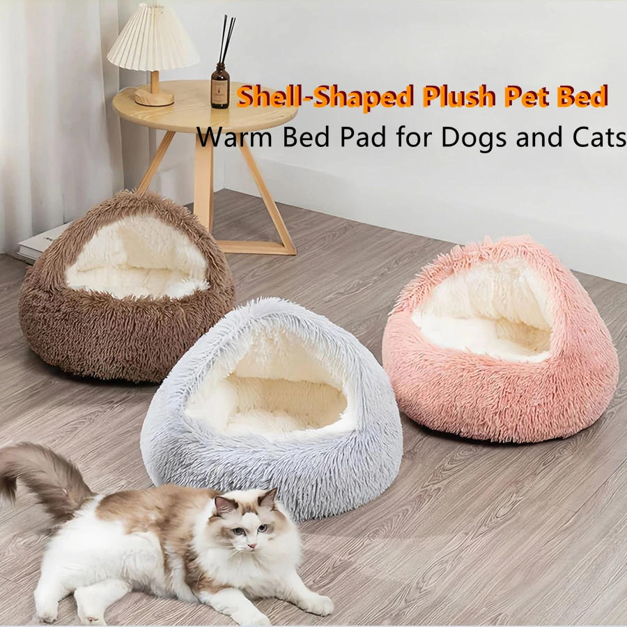 Gemütliche Katzenbetten, Hundematratzen, Warme, Weiche Plüsch-Haustierbetten, Muschelförmige, Halbgeschlossene Katzenschlafnester Für Kleine Hunde Und Kätzchen Gemütliche Katzenbetten, Hundematratzen, Warme, Weiche Plüsch-Haustierbetten, Muschelförmige, Halbgeschlossene Katzenschlafnester Für Kleine Hunde Und Kätzchen