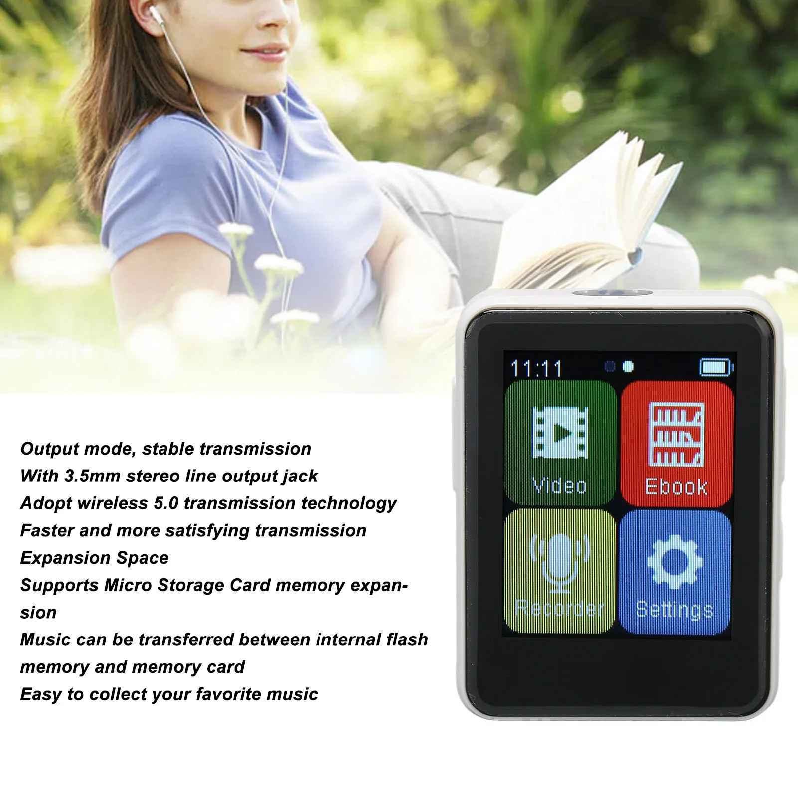 Tragbarer Mp3-Player, Bluetooth 5.0, Intelligente Hd-Geräuschunterdrückung, Fm-Radio, Elektrisches Buch, 1,8-Zoll-Mp3-Player Mit Vollem Touchscreen Tragbarer Mp3-Player, Bluetooth 5.0, Intelligente Hd-Geräuschunterdrückung, Fm-Radio, Elektrisches Buch, 1,8-Zoll-Mp3-Player Mit Vollem Touchscreen - Image 2