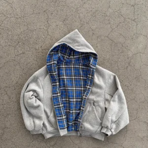 Mauroicardi Spring Oversized Reversible Hoodies Men Luxury Designer Clothing Hoodie with Plaid Lining Sweatshirt Streetwear 2025