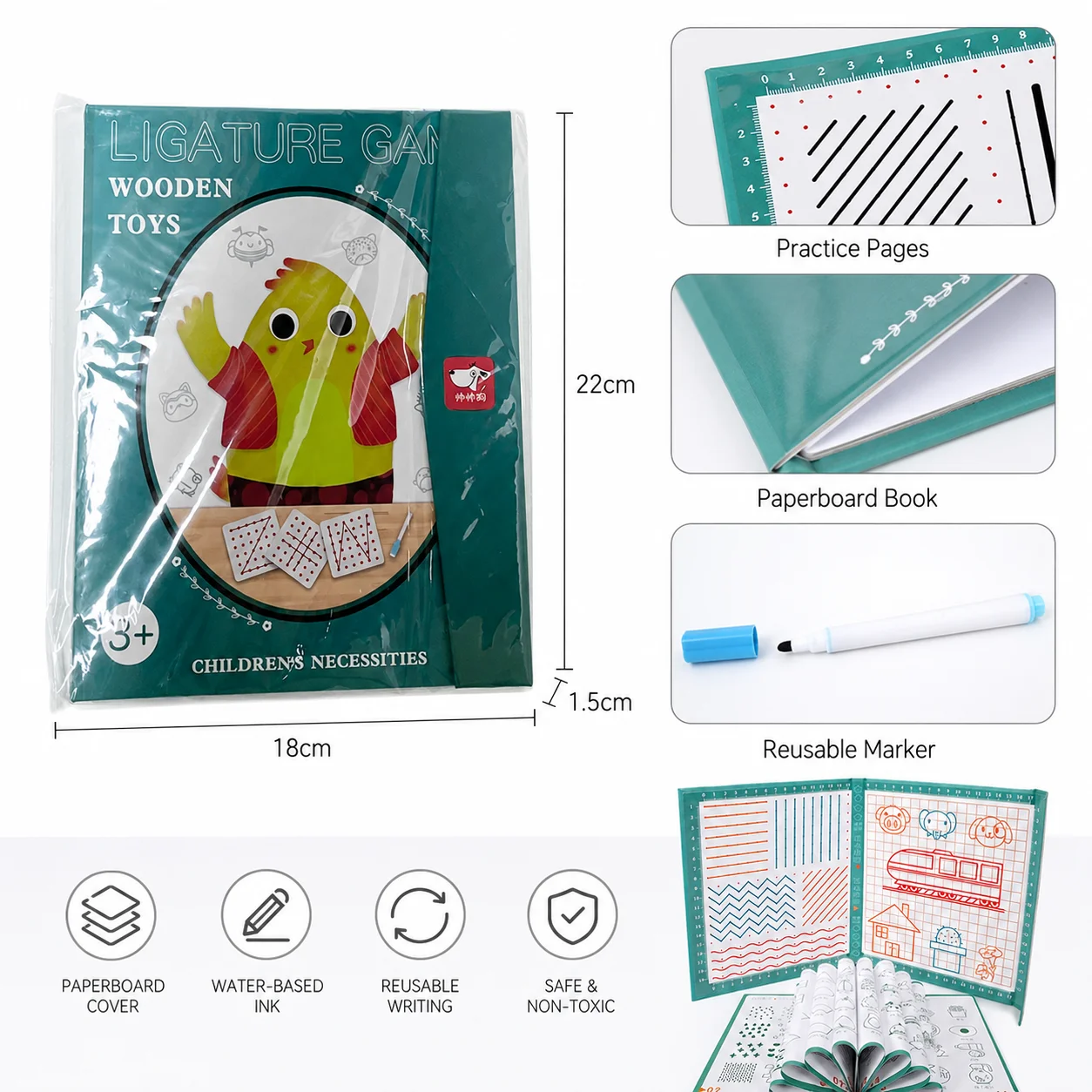 Kids Tracing Drawing Book Reusable Dry Erase Writing Practice Board Montessori Educational Toy With Marker Ages 3+ Kids Tracing Drawing Book Reusable Dry Erase Writing Practice Board Montessori Educational Toy With Marker Ages 3+ - Image 4