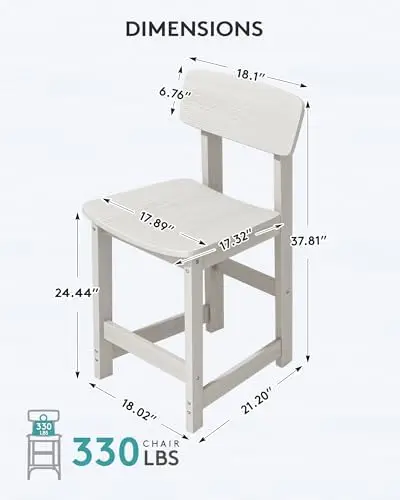 Outdoor Hdpe Counter-Height Bar Stools Set Of 2, White Outdoor Hdpe Counter-Height Bar Stools Set Of 2, White - Image 2