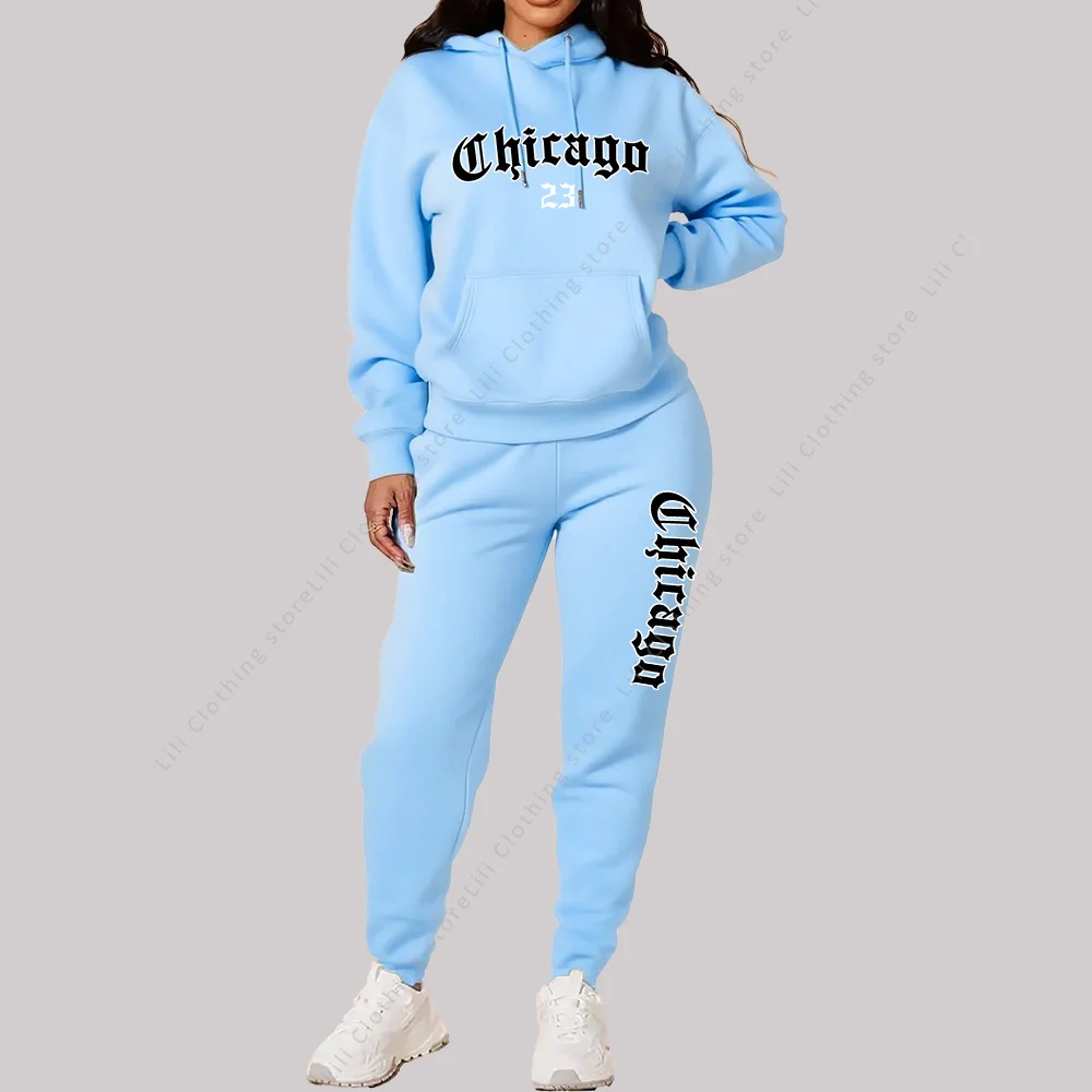 Damen-Sets, Hoodies, Hosen, 2-Teiliges Outfit, Ästhetische Sportbekleidung, Sweatsuit, Chicago-Grafik, Buchstabendruck, Übergröße, Rosa Trainingsanzug Damen-Sets, Hoodies, Hosen, 2-Teiliges Outfit, Ästhetische Sportbekleidung, Sweatsuit, Chicago-Grafik, Buchstabendruck, Übergröße, Rosa Trainingsanzug - Image 4