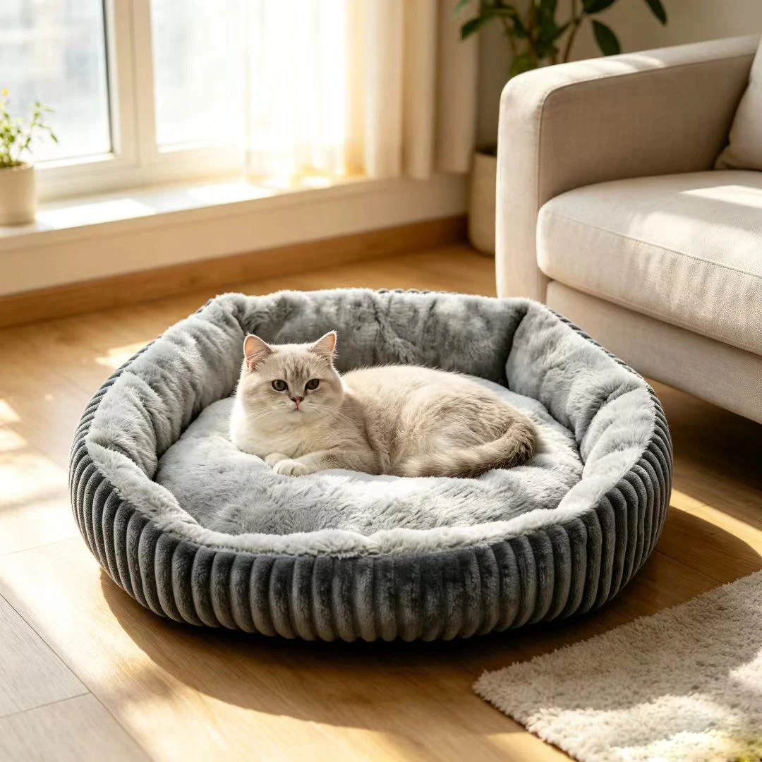 Rundes Cord-Katzenbett, Weiches Und Warmes Haustierbett Rundes Cord-Katzenbett, Weiches Und Warmes Haustierbett
