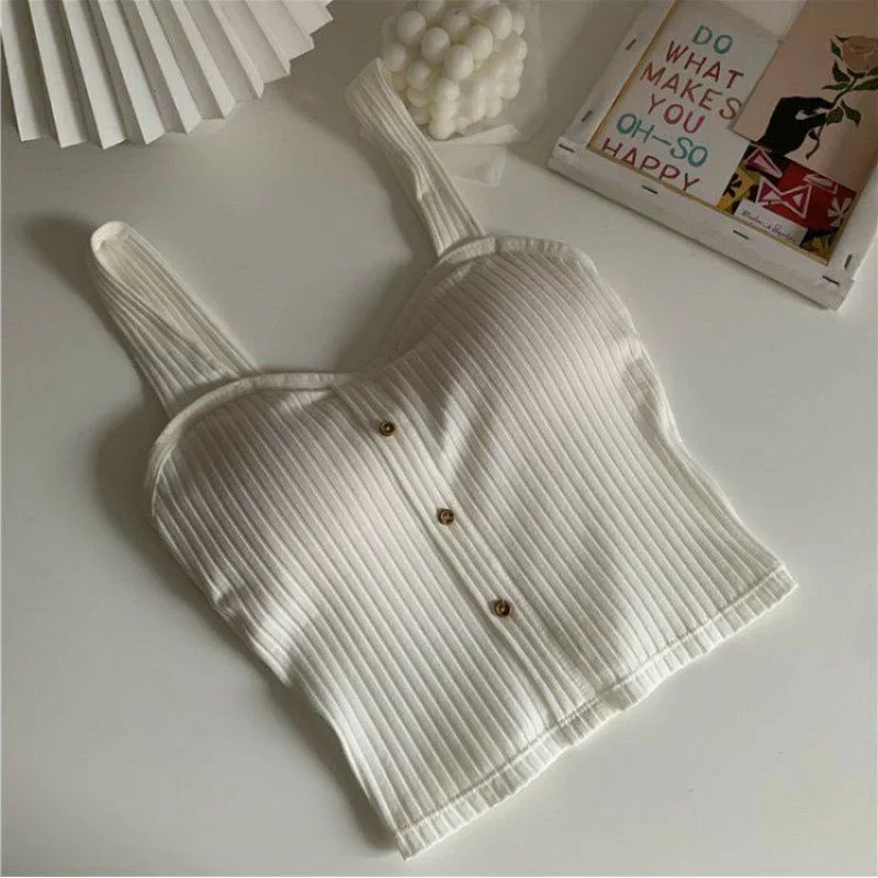 Frauen Y2K Cropped Tops Mit Bh Pads Sommer Korsett Koreanische Hosenträger Weste Sexy Leibchen Schlank Feste Beiläufige Gefälschte Schnalle Tops Frauen Y2K Cropped Tops Mit Bh Pads Sommer Korsett Koreanische Hosenträger Weste Sexy Leibchen Schlank Feste Beiläufige Gefälschte Schnalle Tops - Image 5