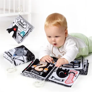 Weiches Baby-Kleidungsbuch, Schwarz-Weiß, hoher Kontrast, visuelle Stimulation, Buch für Kleinkinder, frühes Lernen, pädagogisches Buch, sensorisches Spielzeug