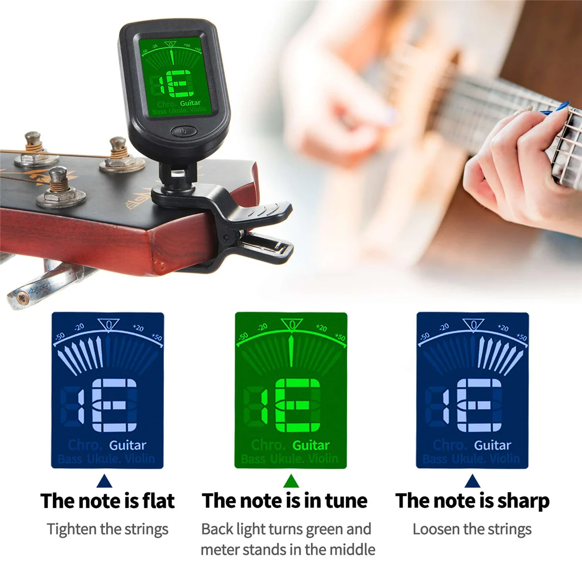 Miwayer Gitarrenstimmgerät Zum Anklipsen, Elektronisches Stimmgerät, Led-Anzeige/Für Bass, Ukulele, Violine, Mandoline, Alle Instrumente Miwayer Gitarrenstimmgerät Zum Anklipsen, Elektronisches Stimmgerät, Led-Anzeige/Für Bass, Ukulele, Violine, Mandoline, Alle Instrumente - Image 3