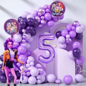 K-Pop Geburtstagsparty-Dekorationen, Lila-Rosa Ballongirlanden-Set mit Folienballons & Happy Birthday Hintergrund für Partys