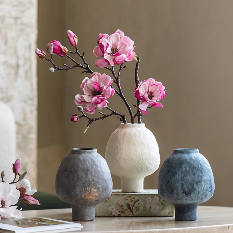 Retro Keramikvase Aus Grobem Ton – Handgemachte Deko Für Trockenblumen Keramikvase