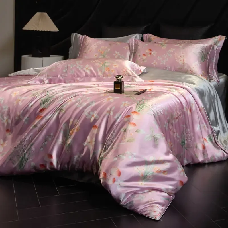 100% Natural Mulberry Silk Fitted Sheet Bedding Sets 3D Printed Satin Cooling Quilt Cover Set For Summer Single Double Bed Kit 100% Natural Mulberry Silk Fitted Sheet Bedding Sets 3D Printed Satin Cooling Quilt Cover Set For Summer Single Double Bed Kit - Image 21