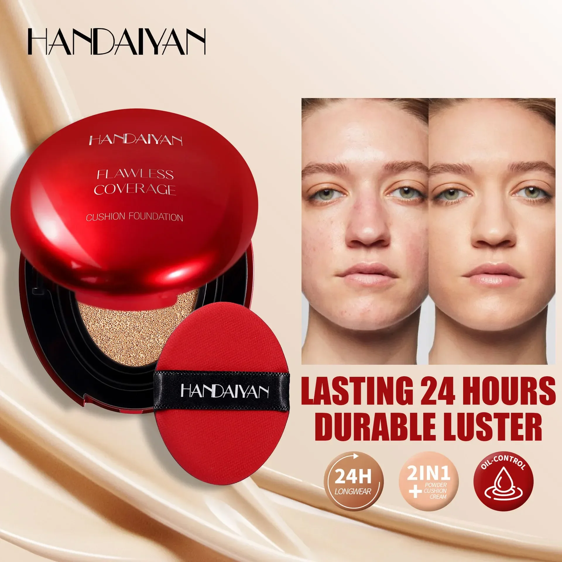 Korean Air Cushion Foundation – Leichter, Natürlicher, Feuchtigkeitsspendender Concealer, Aufhellende, Ölkontrollierende, Langanhaltende Make-Up-Basis Für Damen Korean Air Cushion Foundation – Leichter, Natürlicher, Feuchtigkeitsspendender Concealer, Aufhellende, Ölkontrollierende, Langanhaltende Make-Up-Basis Für Damen