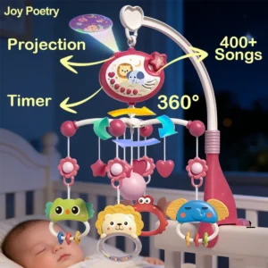 360 °   Musikalisches Baby-Mobile mit Rotierendem Nachtlicht, Projektion, Bettglocke, Vier Geschwindigkeiten, Timer, Hängendes Spielzeug für Säuglinge und Neugeborene, Bettseitiges Geschenk