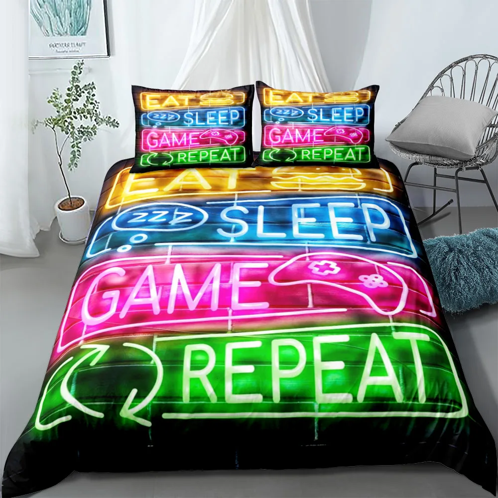 Gaming Zone Neon-Bettbezug-Set, Eu-Einzelbett, Doppelbett, King-Size-Bett, Us-Size-Bett, Queen-Size-Bettwäsche-Set Gaming Zone Neon-Bettbezug-Set, Eu-Einzelbett, Doppelbett, King-Size-Bett, Us-Size-Bett, Queen-Size-Bettwäsche-Set - Image 3
