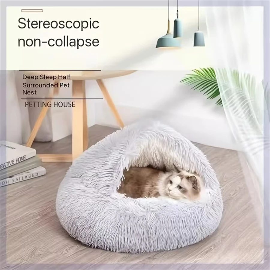 Gemütliche Katzenbetten, Hundematratzen, Warme, Weiche Plüsch-Haustierbetten, Muschelförmige, Halbgeschlossene Katzenschlafnester Für Kleine Hunde Und Kätzchen Gemütliche Katzenbetten, Hundematratzen, Warme, Weiche Plüsch-Haustierbetten, Muschelförmige, Halbgeschlossene Katzenschlafnester Für Kleine Hunde Und Kätzchen - Image 2