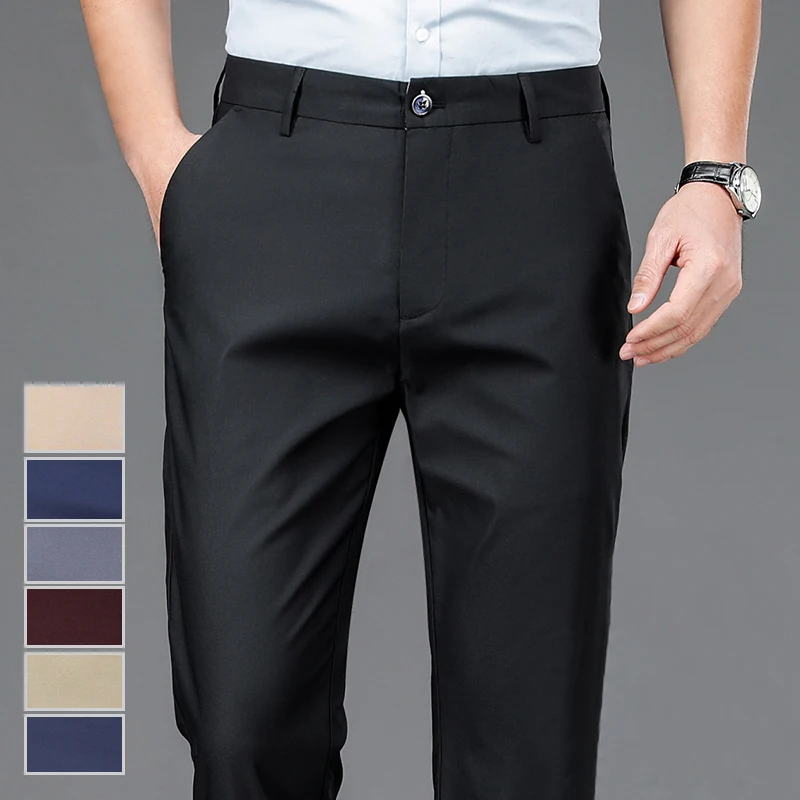 Männliche Hosen Stretch Solid Black Smart Casual Männer Hosen Büro Schnelle Trockene Anzug Hosen Neue Frühling Herbst Koreanische Gerade Hosen Männliche Hosen Stretch Solid Black Smart Casual Männer Hosen Büro Schnelle Trockene Anzug Hosen Neue Frühling Herbst Koreanische Gerade Hosen