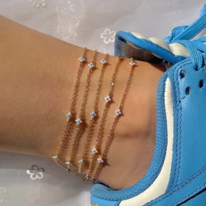 Vier blättriges Kleeblatt Fußkettchen Armband für Frauen zarte kpop Stil Kristall dünne Ketten am Bein Sommer Strand Accessoires Geschenke kda003